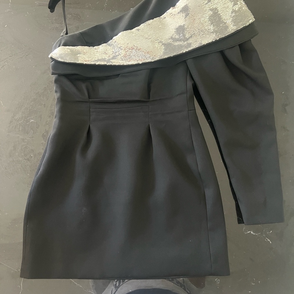 Isabel Marant Black One-Shoulder Mini Skirt with Silver Sequin Trim